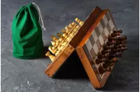 Szachy MAGNETYCZNE z intarsjowaną szachownicą 30 cm